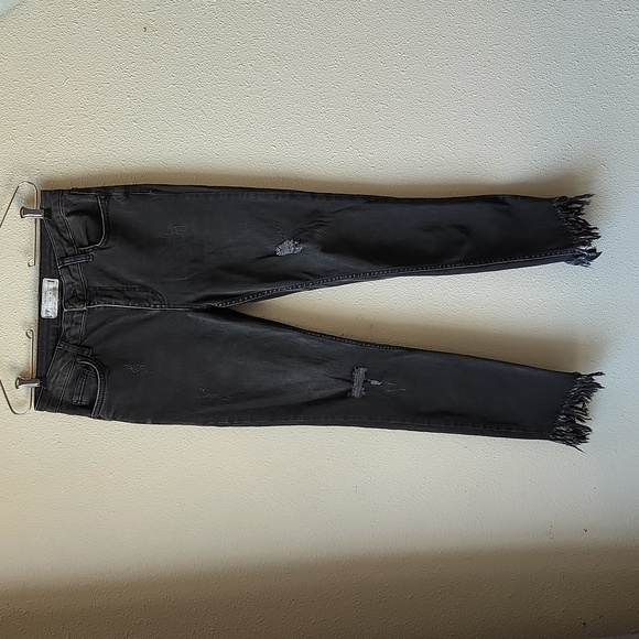Free People Great Heights Frayed Skinny Jeans Faded Black Distressed Size W 27 - Picture 1 of 9